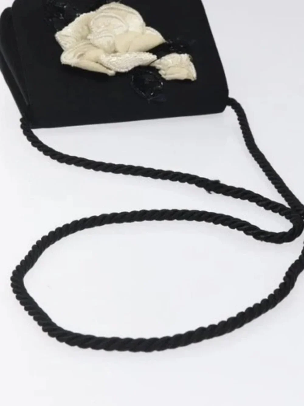 CHANEL Shoulder Bag Silk Black Gold CC Auth 123511